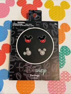 NWT** Disney Mickey Mouse Stud Earrings - Red, Black & Silver Rhinestone